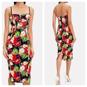 Veronica Beard Saffron Floral corset Bustier Midi Dress black